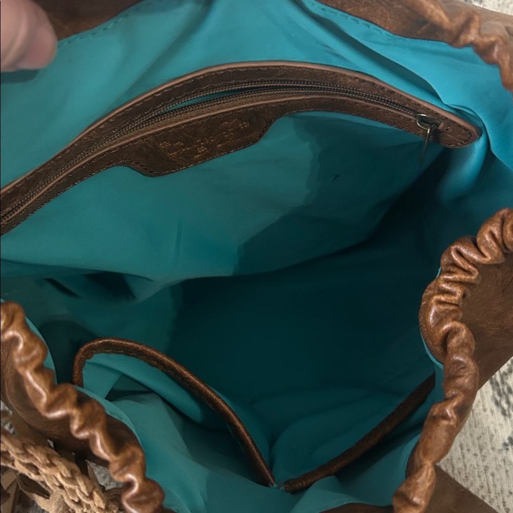Brown Boho Embroidered Leather-Style Crossbody Bag - Picture 4 of 10